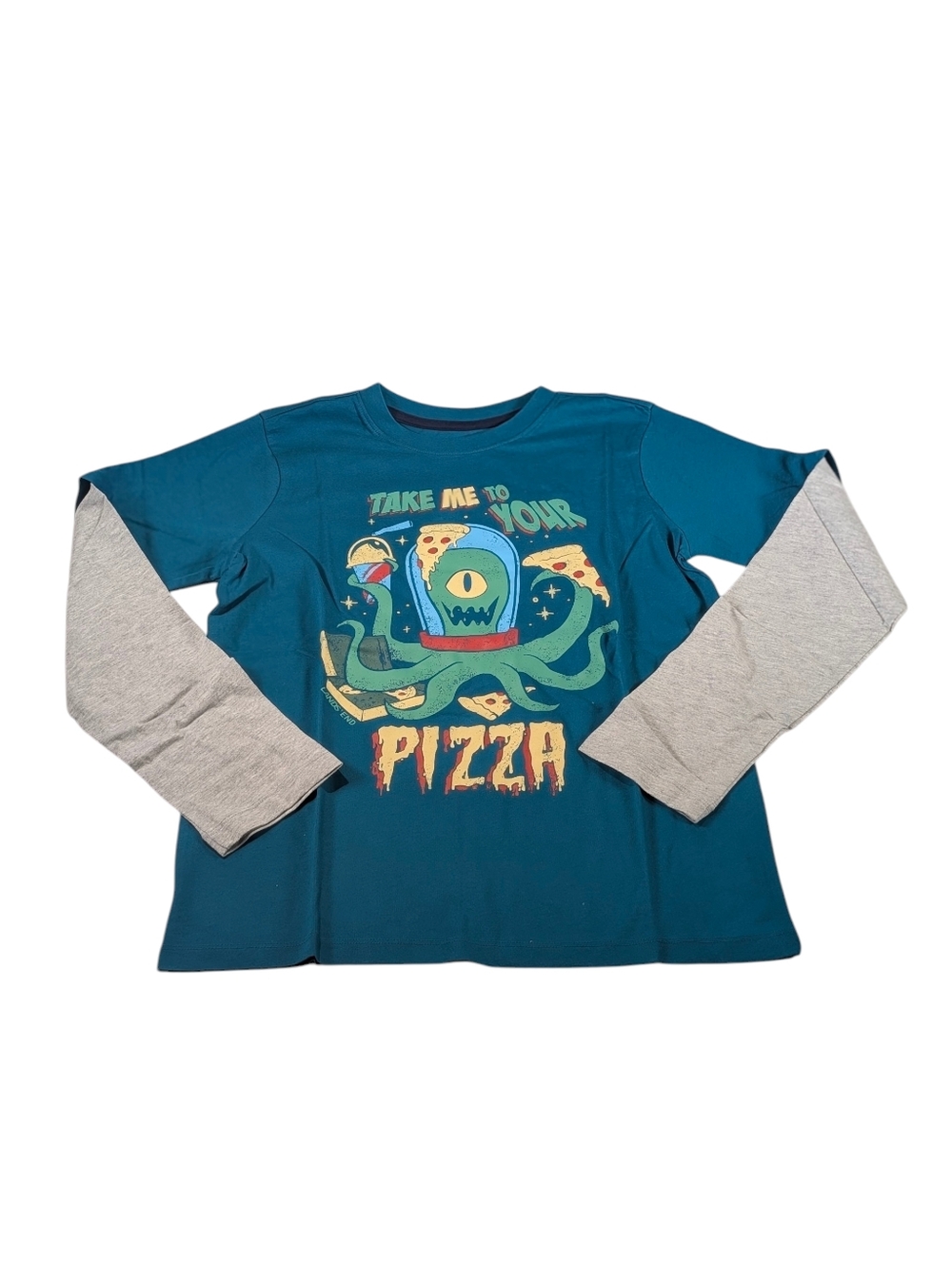 Lands' End Boys Long Sleeve Alien/Pizza T-Shirt Size Large 10/12
